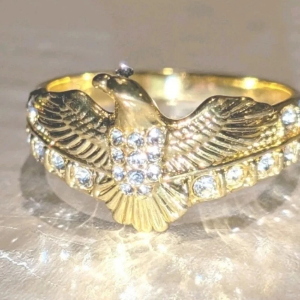 1ct Round Simulated Diamond Mens Flying Eagle Ring 14k Yellow Gold Plated 10